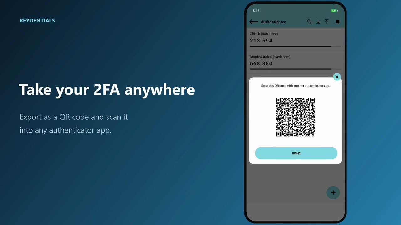 Keydentials - 2FA export as a QR code